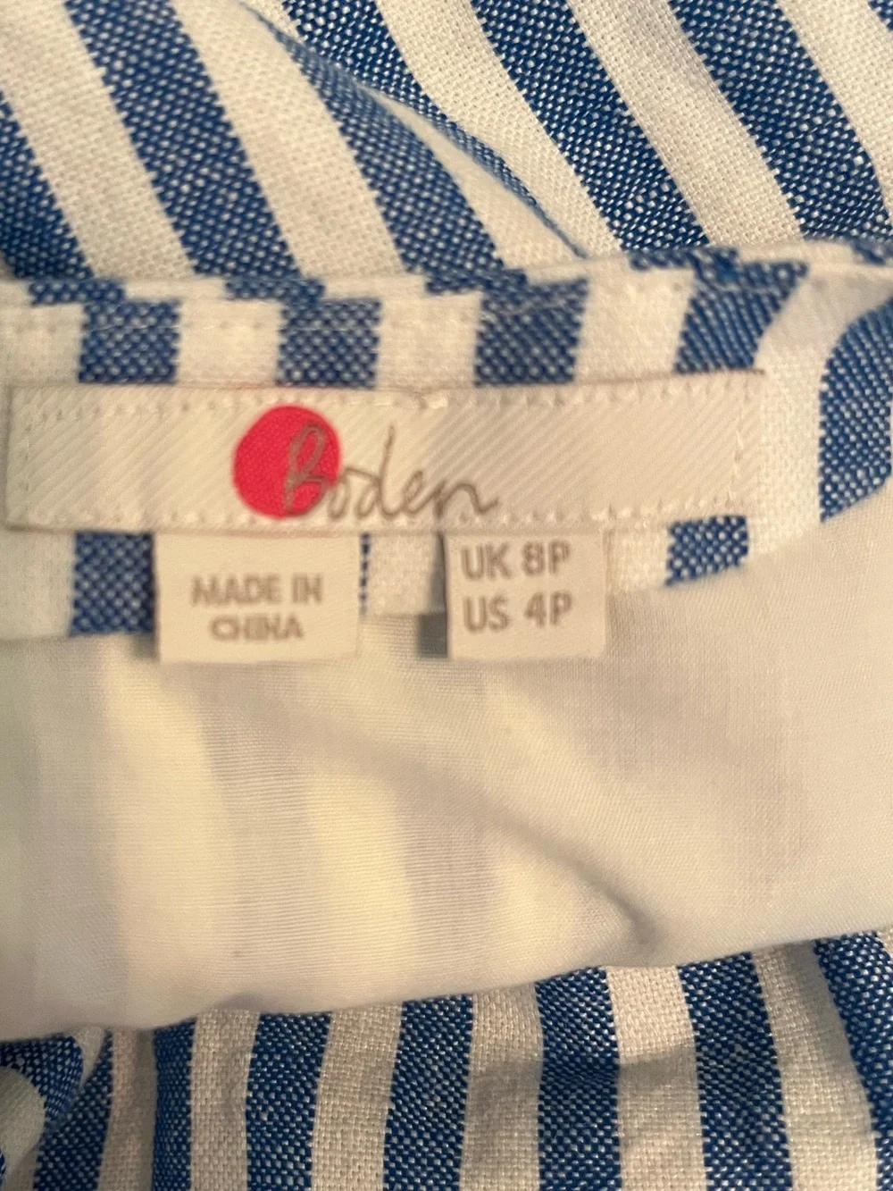 Boden Blue White Stripe Linen Blend Culotte Jumpsuit Petite 4 Coastal Chic - Picture 2 of 8